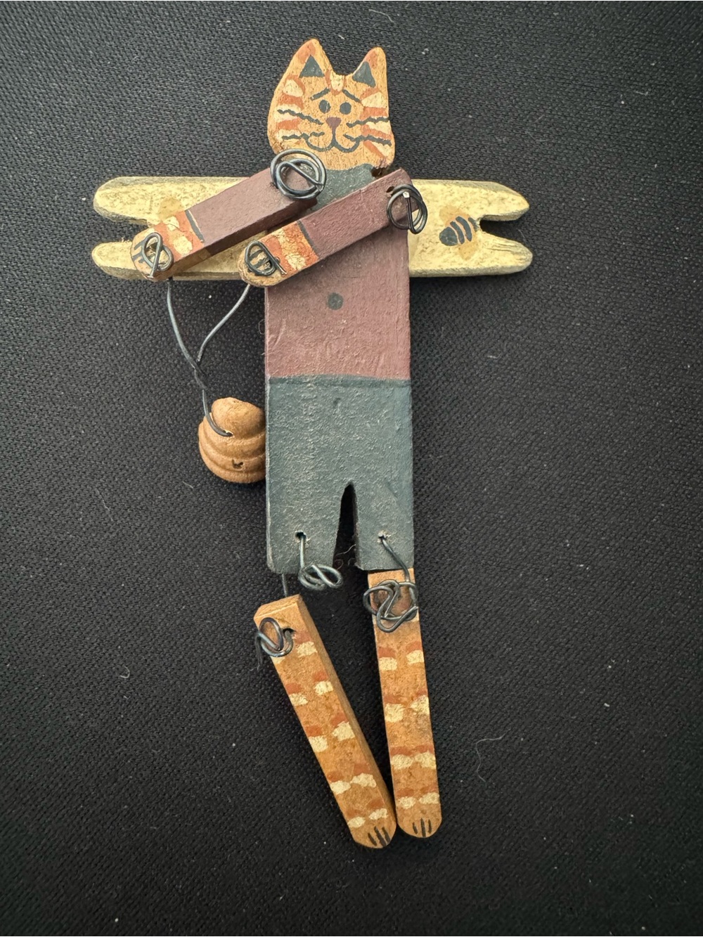 Wooden Articulated Cat Brooch Jointed Beehive From ok Art Pin